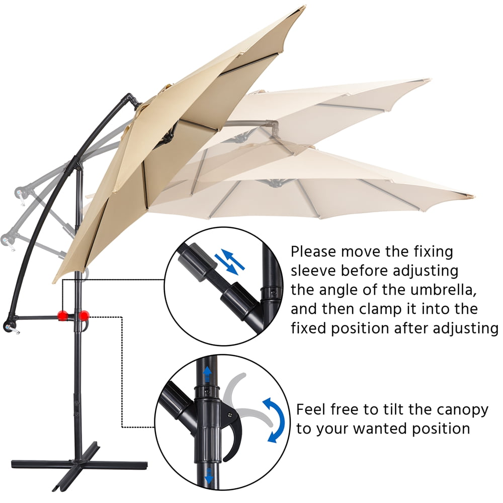 SmileMart 9Ft Patio Offset Cantilever Umbrella + 4PCS Fillable Patio Umbrella Base Stand,Tan