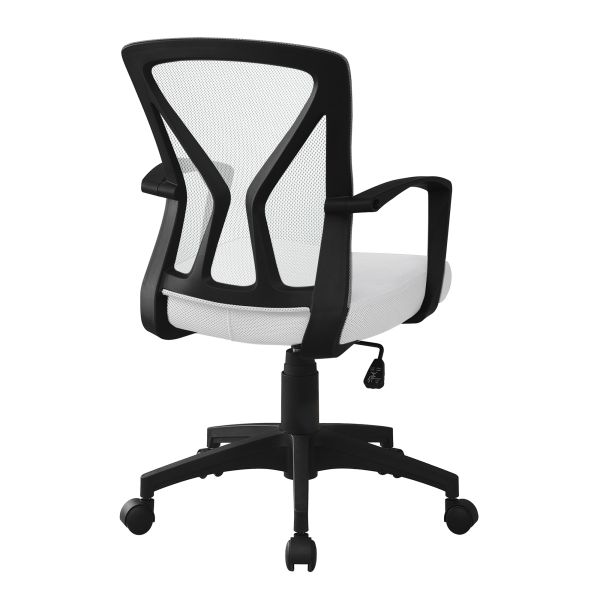 Office Chair， Adjustable Height， Swivel， Ergonomic， Armrests， Computer Desk， Work， White Mesh， Black Metal， Contemporary， Modern