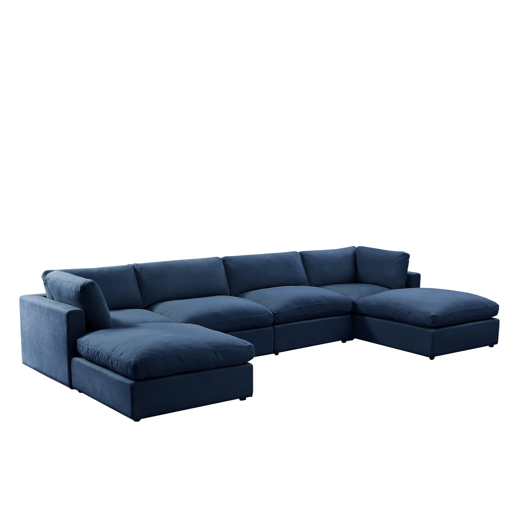 Shabby Chic Saniyah Navy Linen Sofa U-Chaise Sectional