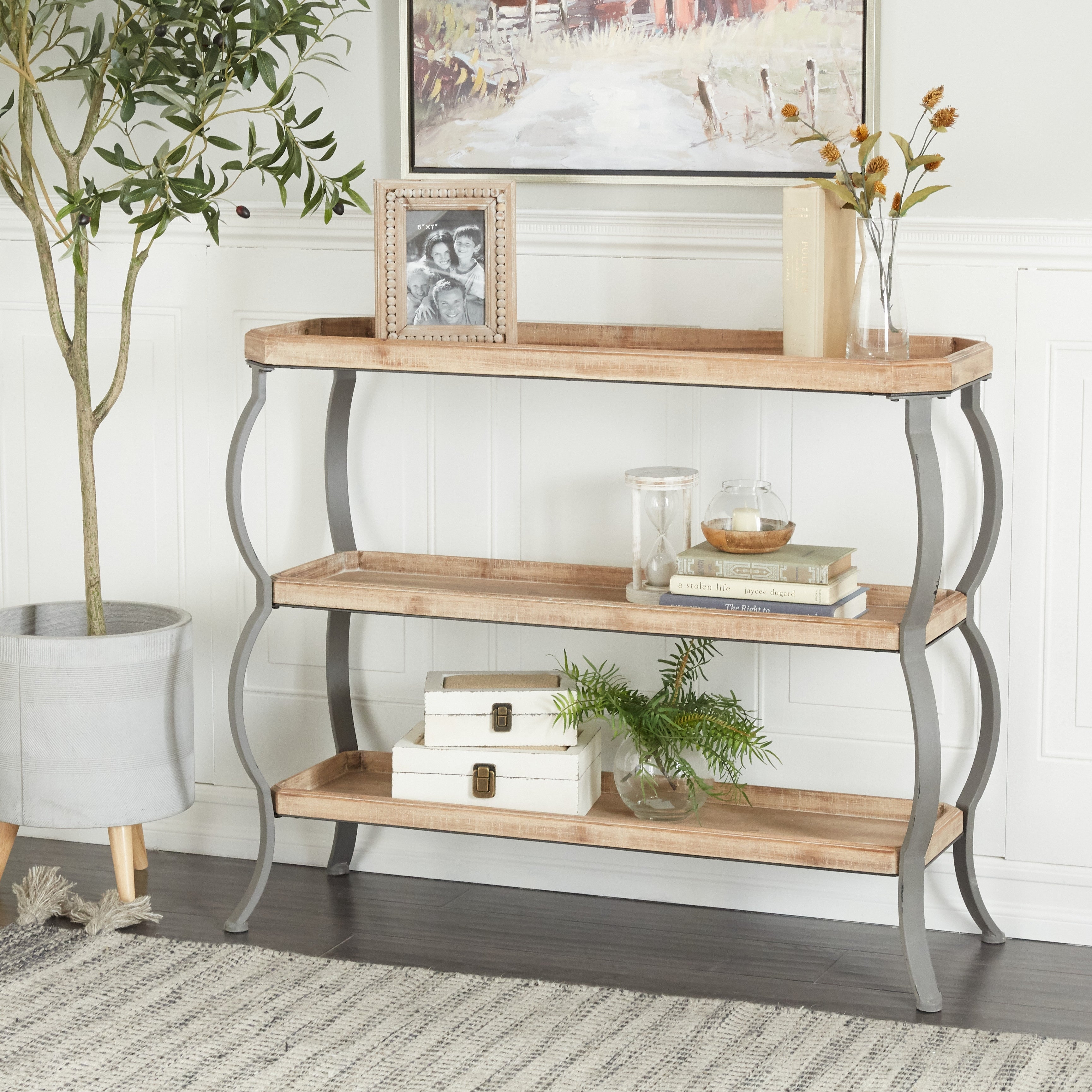 Brown Iron Rustic Console Table - 39 x 13 x 33