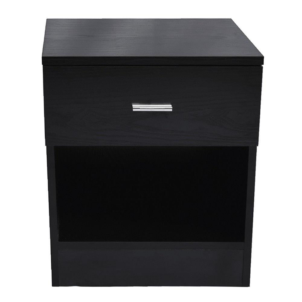 SalonMore Black Nightstand Bedroom Storage Bedside Table Side End Table with Drawer and Shelf