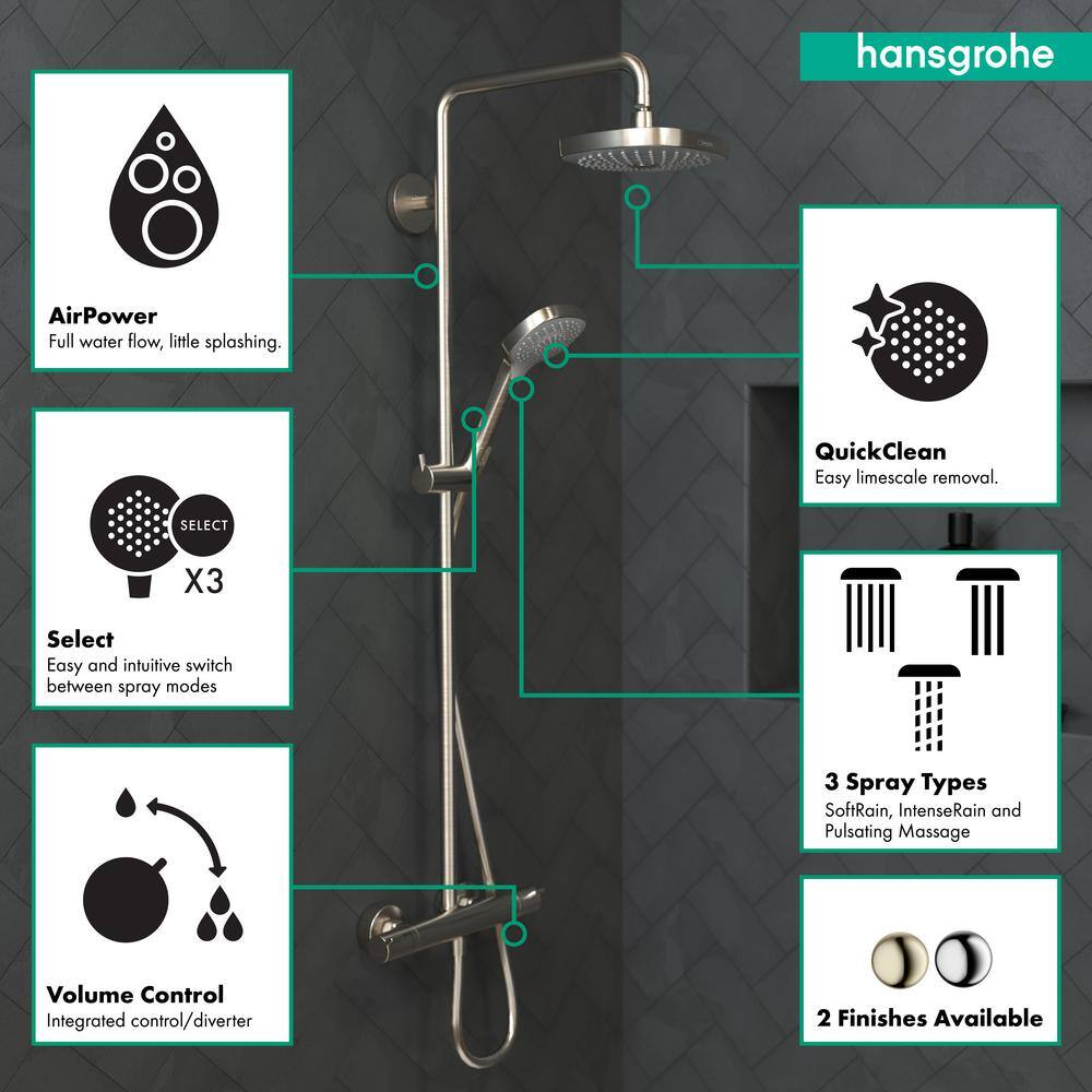 Hansgrohe Croma Select E 2-Spray46 in. Dual Showerhead and Handheld Showerhead in Brushed Nickel 27257821