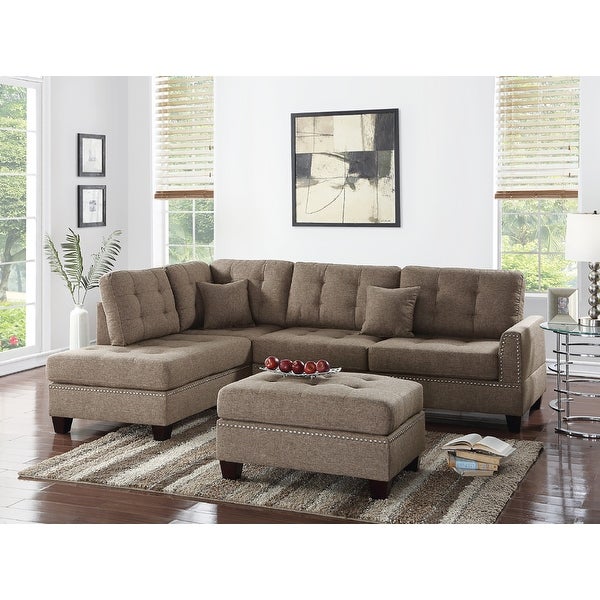 3 Piece Linen-Like Fabric Sectional Sofa Set