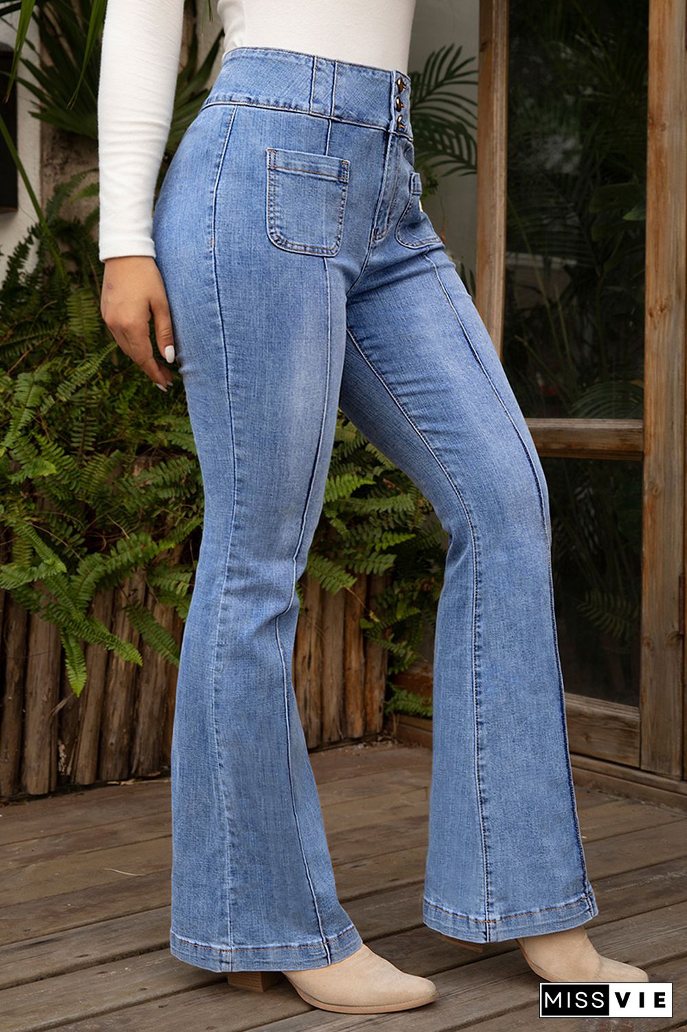 Vintage Button Fly High Waist Straight Leg Jeans