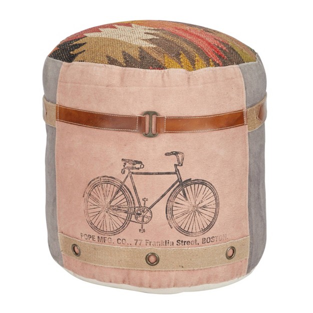 Cotton Pouf Featuring A Screenprinted Bicycle Illustration With Script Olivia amp May