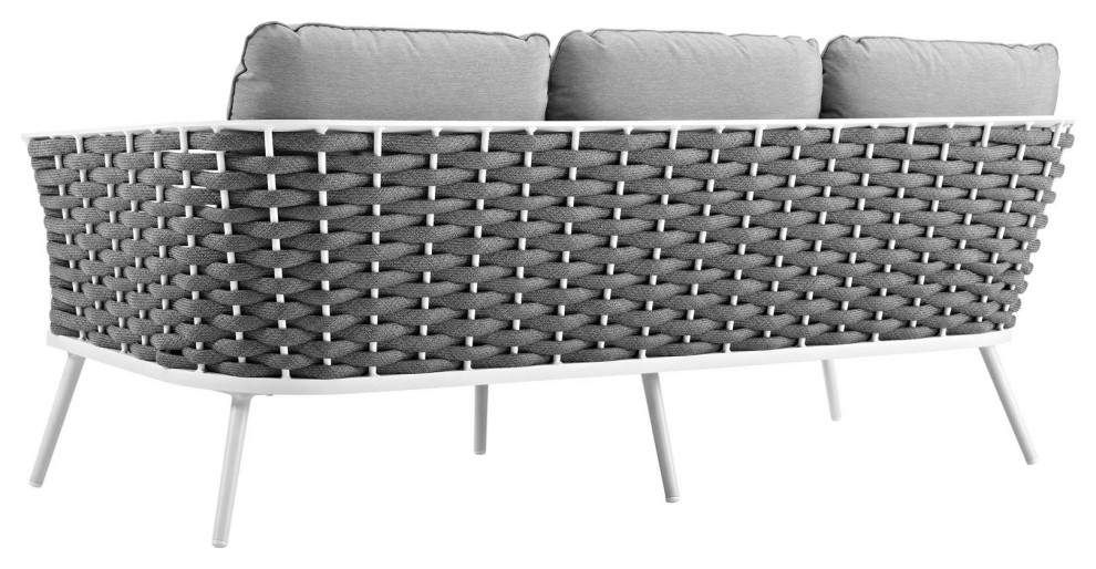 Modern Outdoor Patio Furniture Lounge Sofa  Fabric Aluminum  White Grey Gray   Midcentury   Outdoor Sofas   by House Bound  Houzz