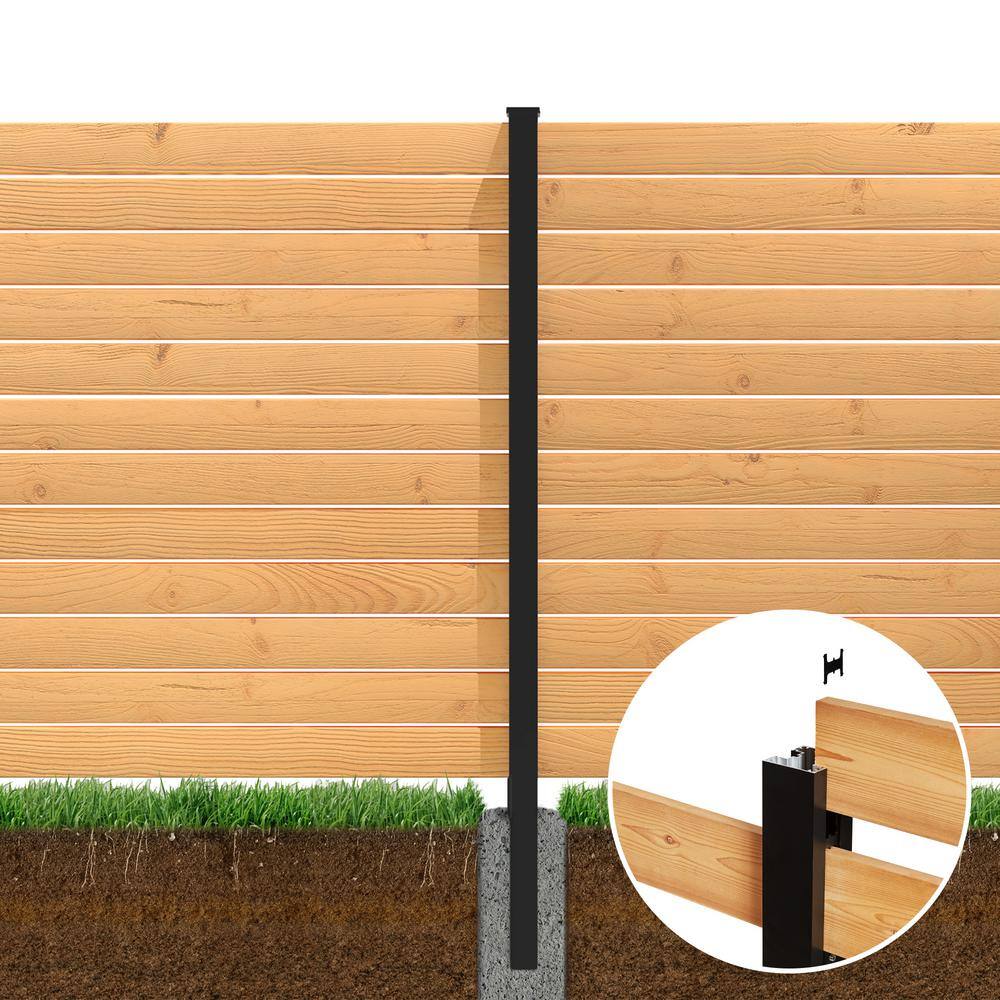 HOFT 96 in. Black Aluminum In-Ground Fence Line Post and Hardware - Kit C8 USKLP9601