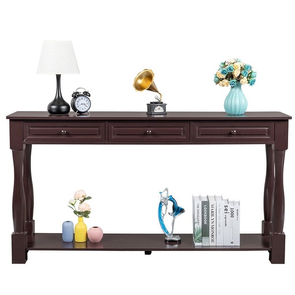 Sofa Table with Storage Drawers and Bottom Shelf， Wood Console Table