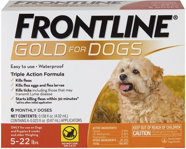 Frontline Gold Flea and Tick Treatment for Small Dogs， 5-22 lbs