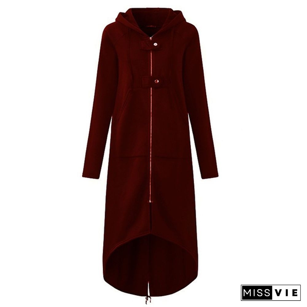 Women's Loose Hooded Sweater Zipper Long Coat Long Sleeve Hoodies Coats Casual Cardigans