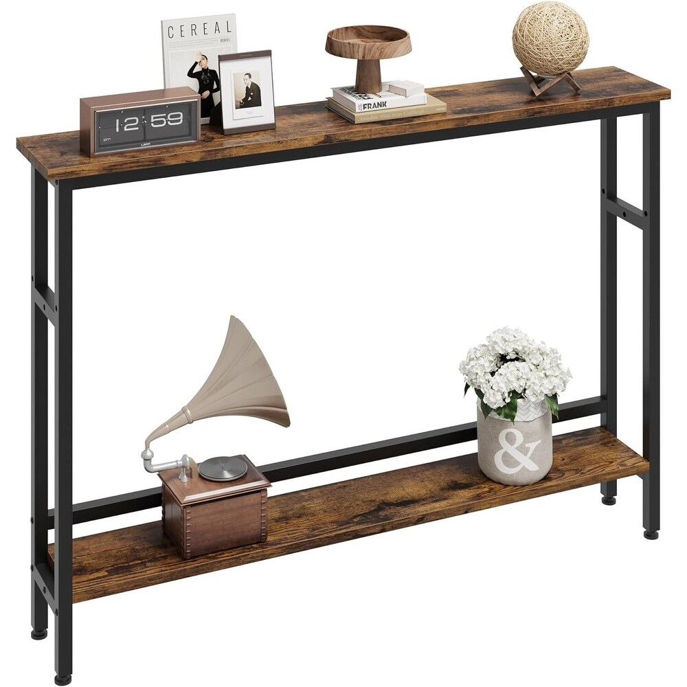 Narrow Sofa Table 2 Tier Skinny Console Table with Adjustable Shelf