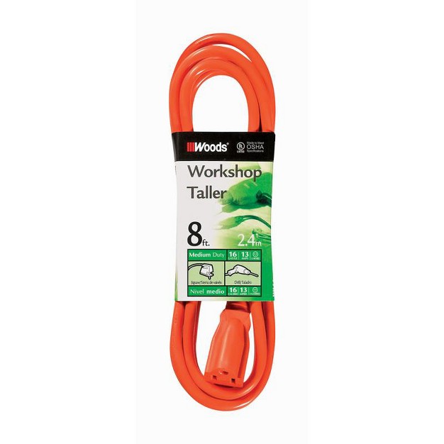 Woods Outdoor 8 Ft L Orange Extension Cord 16 3