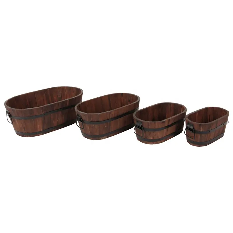 Outdoor Wooden Garden Supplies Wood Barrel Planter Box