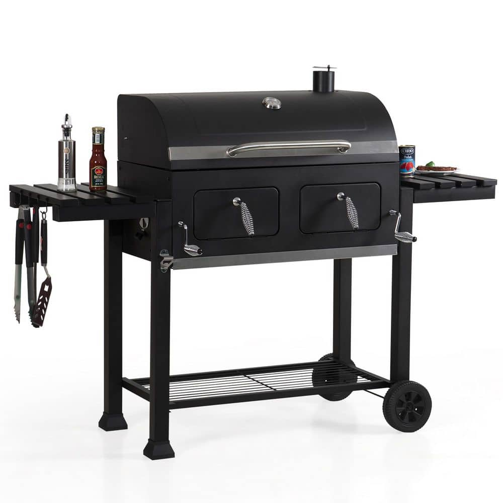 PHI VILLA Heavy-duty Outdoor Barrel Charcoal Grill in Black THD-E02GR005