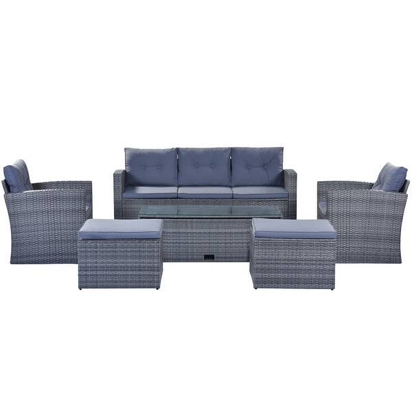 6piece AllWeather Wicker PE rattan Patio Outdoor Dining Conversation Sectional Set with coffee table，wicker sofas，ottomans