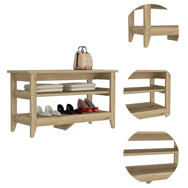 Vilna Storage Bench， Two Open Shelves， Four Legs