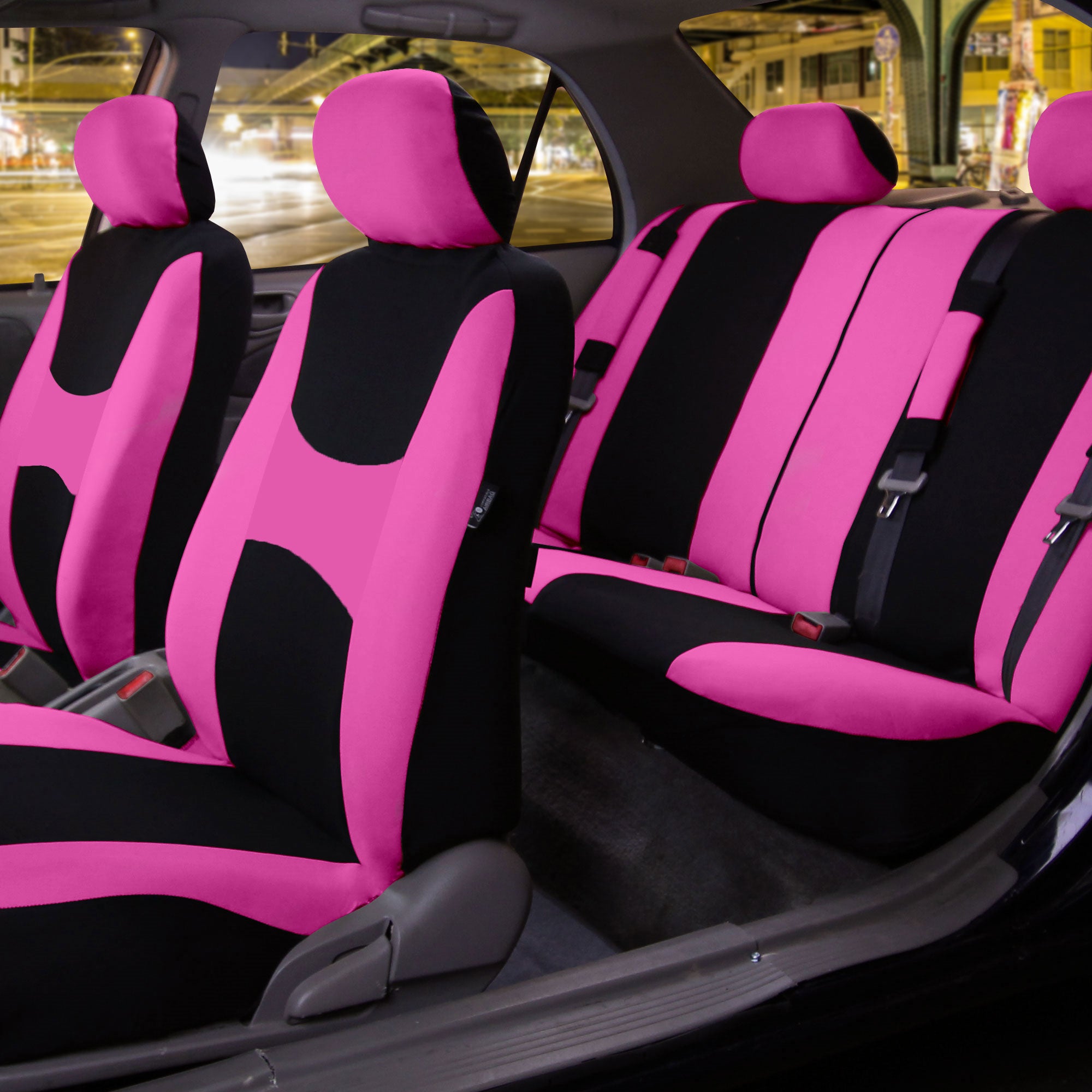 FH Group Car Seat Covers Light and Breezy Flat Cloth， Full Set w/ Trimmable Vinyl Floor Mats