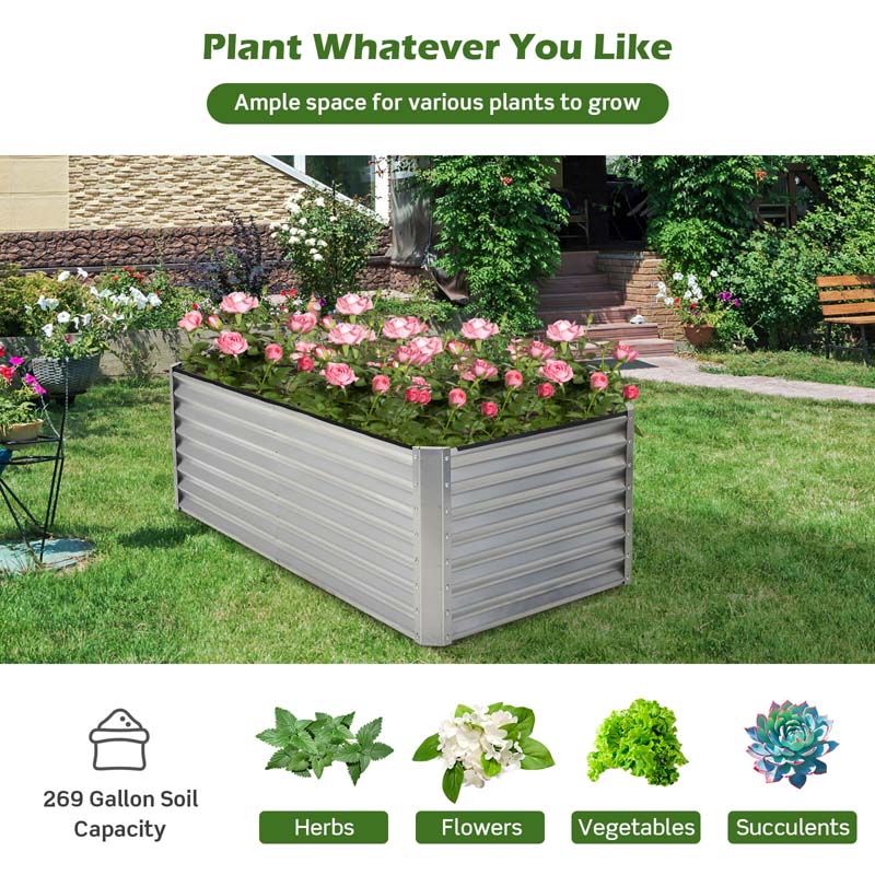 6 x 3 x 2 FT Metal Raised Garden Bed Planter Box Kit with 4 Ground Stakes, 269 Gallon Outdoor Elevated Garden Box