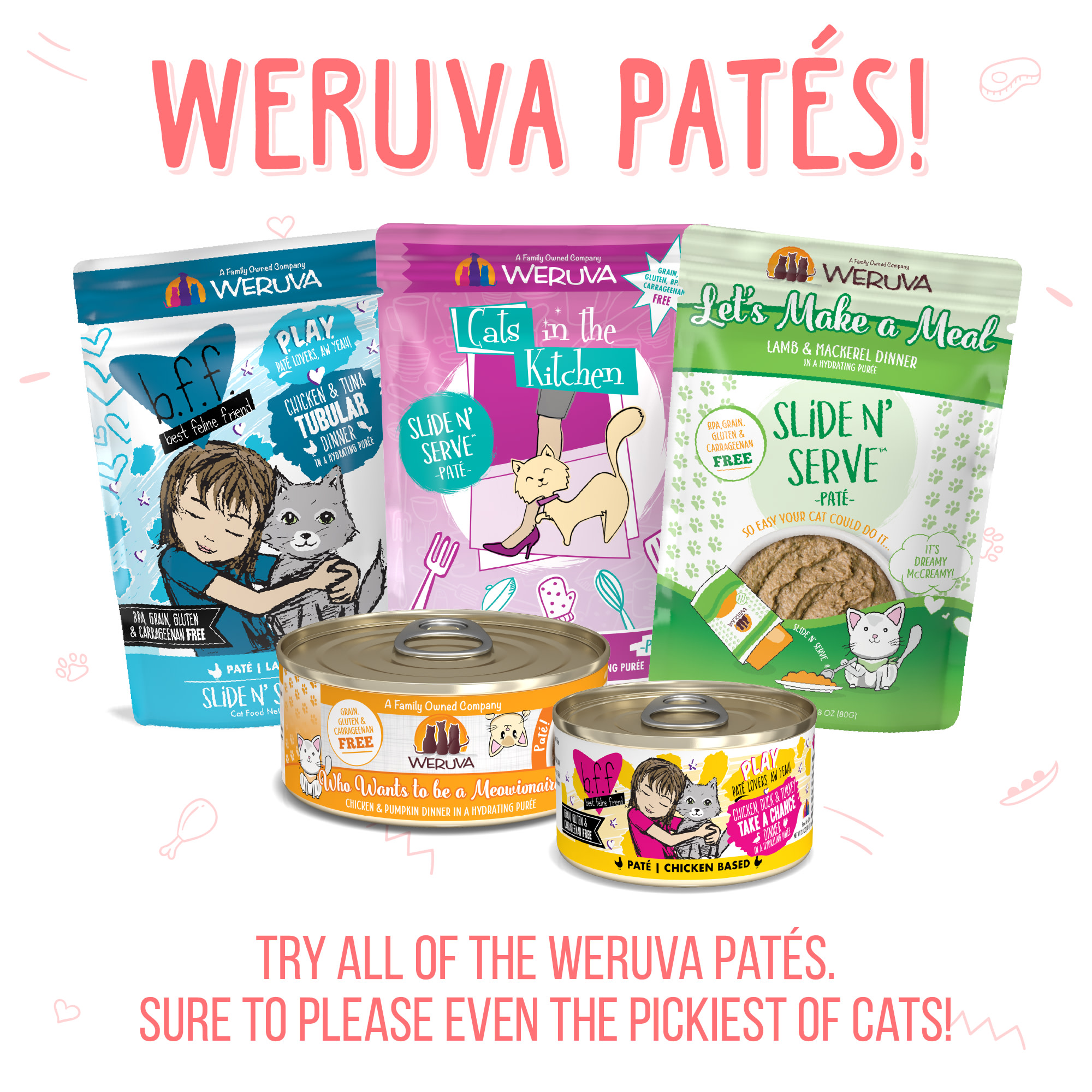 Weruva Pate Jolly Good Fares Chicken  Salmon Dinner in a Hydrating Puree Wet Cat Food， 3 oz.， Case of 12