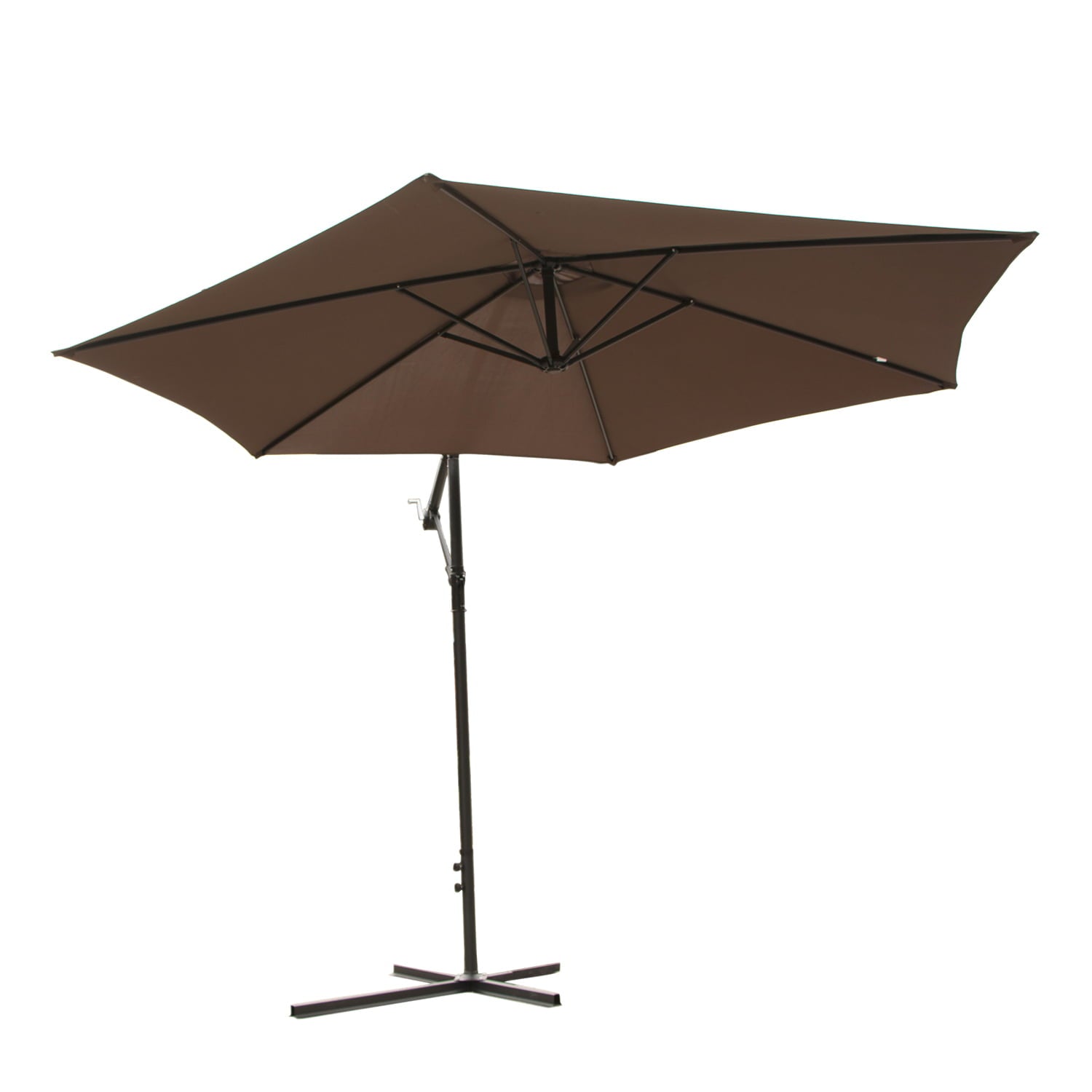 10-Foot Outdoor Patio Sun Umbrella, Outdoor Market Table Adjustable Umbrella Beach Shade Hanging Awning Offset Crank Ribbed, Brown