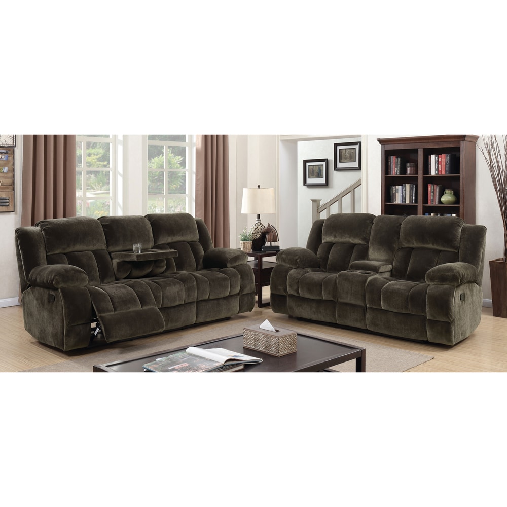 Ric Transitional Brown Fabric 2 Piece Reclining Sofa Set by Furniture of America