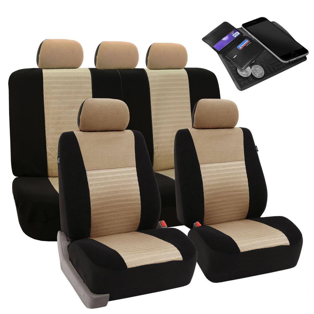 FH Group Fabric 47 in. x 23 in. x 1 in. Deluxe 3D Air Mesh Full Set Seat Covers DMFB060BEIGE115