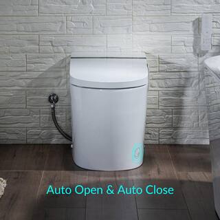 WOODBRIDGE Intelligent 1.0 GPF 1.6 GPF Elongated Toilet in White with Foot Sensor Function Auto Open and Auto Close HT0070