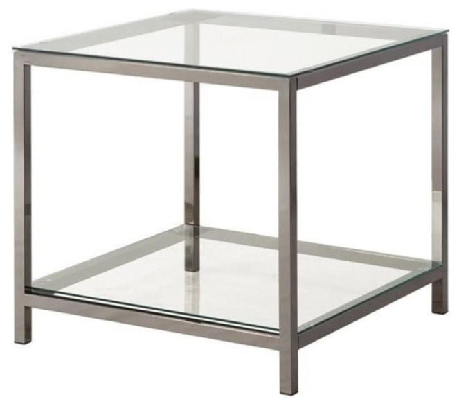 Bowery Hill Contemporary Metal End Table with Glass Top in Black   Contemporary   Side Tables And End Tables   by Homesquare  Houzz