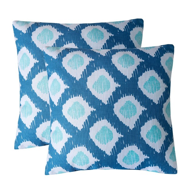 X 18 quot Printed Blue Dotted Wave Linen Textured Decorative Throw Pillow Set Ocean Pacific