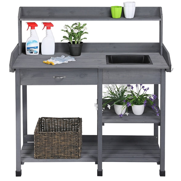 Yaheetech Potting Benches Tables Garden Potters Work Bench Station Planting Bench Solid Wood Outdoor Gray 45.2 x 17.7 x 47.6'' (L x W x H)