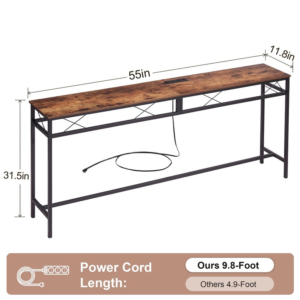 Javlergo Console Table with with Charging Station   USB Ports  Rustic Brown