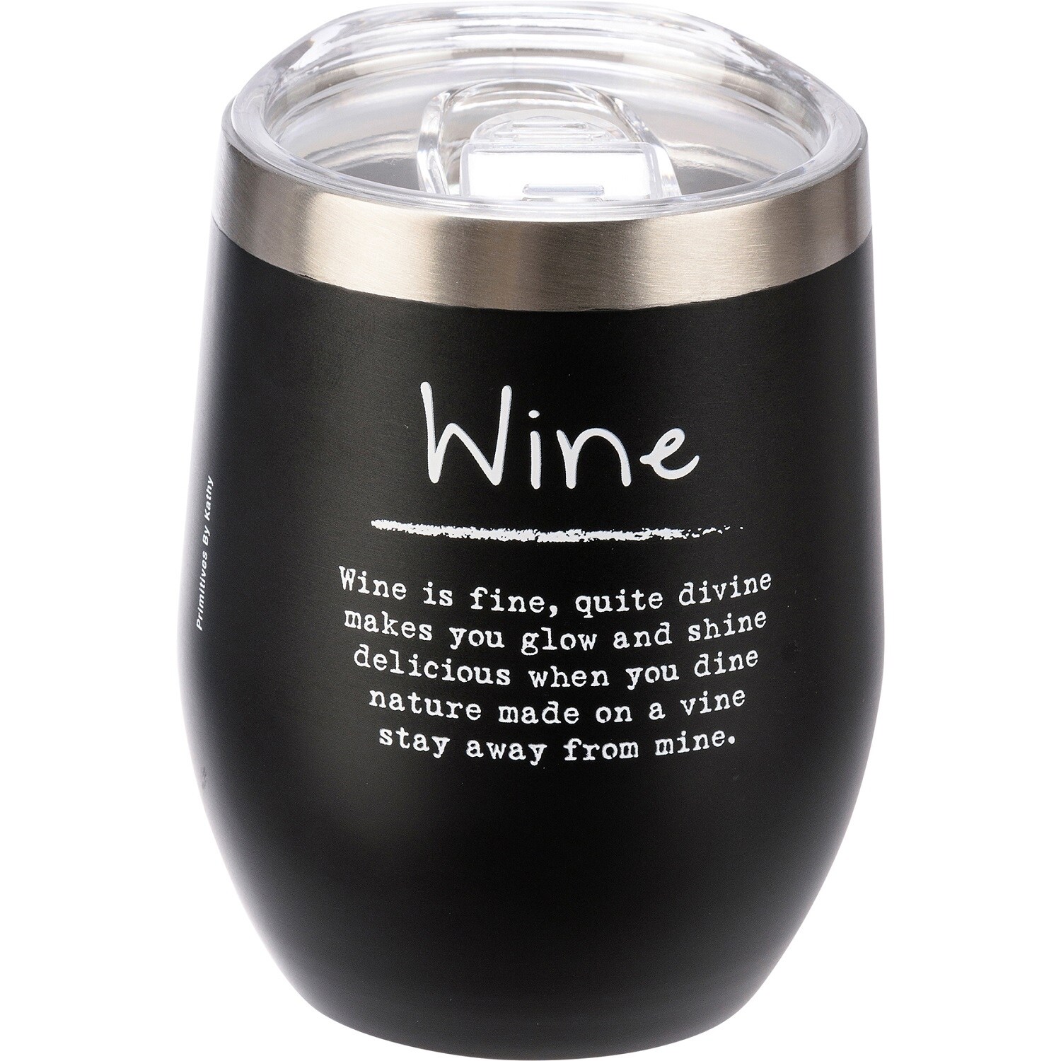 Wine is Fine Wine Tumbler Stainless Steel with Plastic Lid 12 Ounces - Black