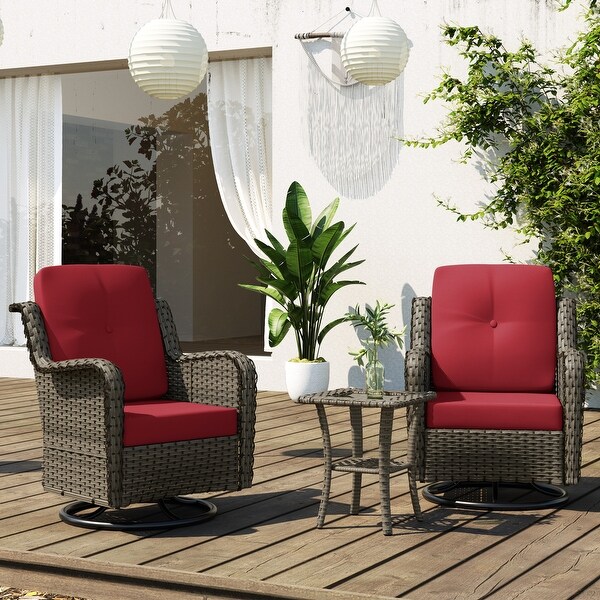 3 Pieces Patio Furniture Rocking Set with Rattan Side Table