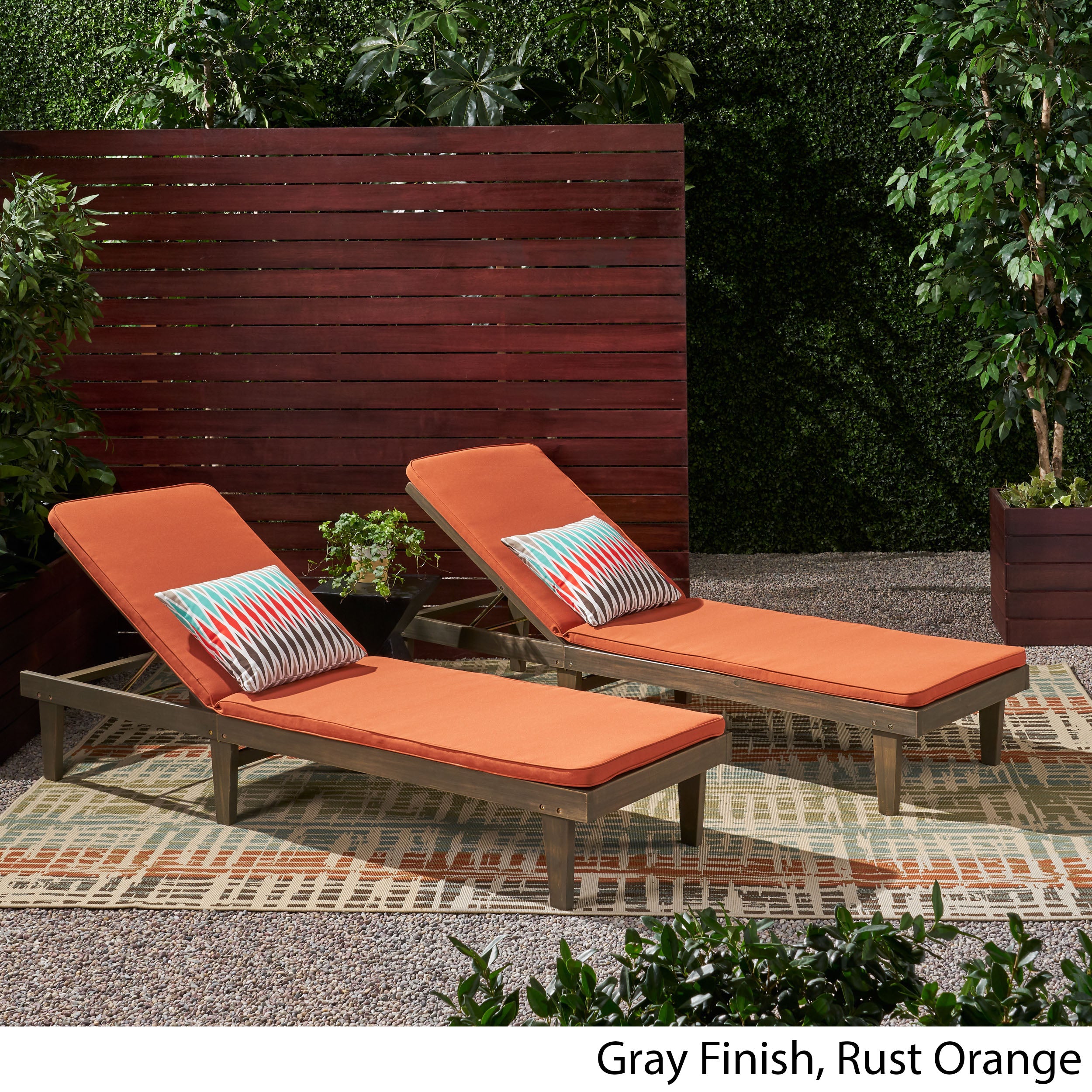 Nadine Outdoor Modern Acacia Wood Chaise Lounge with Cushion (Set of 2)