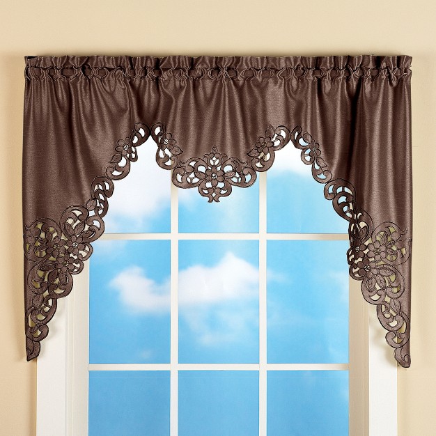 Collections Etc Elegant Scalloped Design Cut out And Embroidered Scroll Window Valance With Rod Pocket Top For Easy Hanging