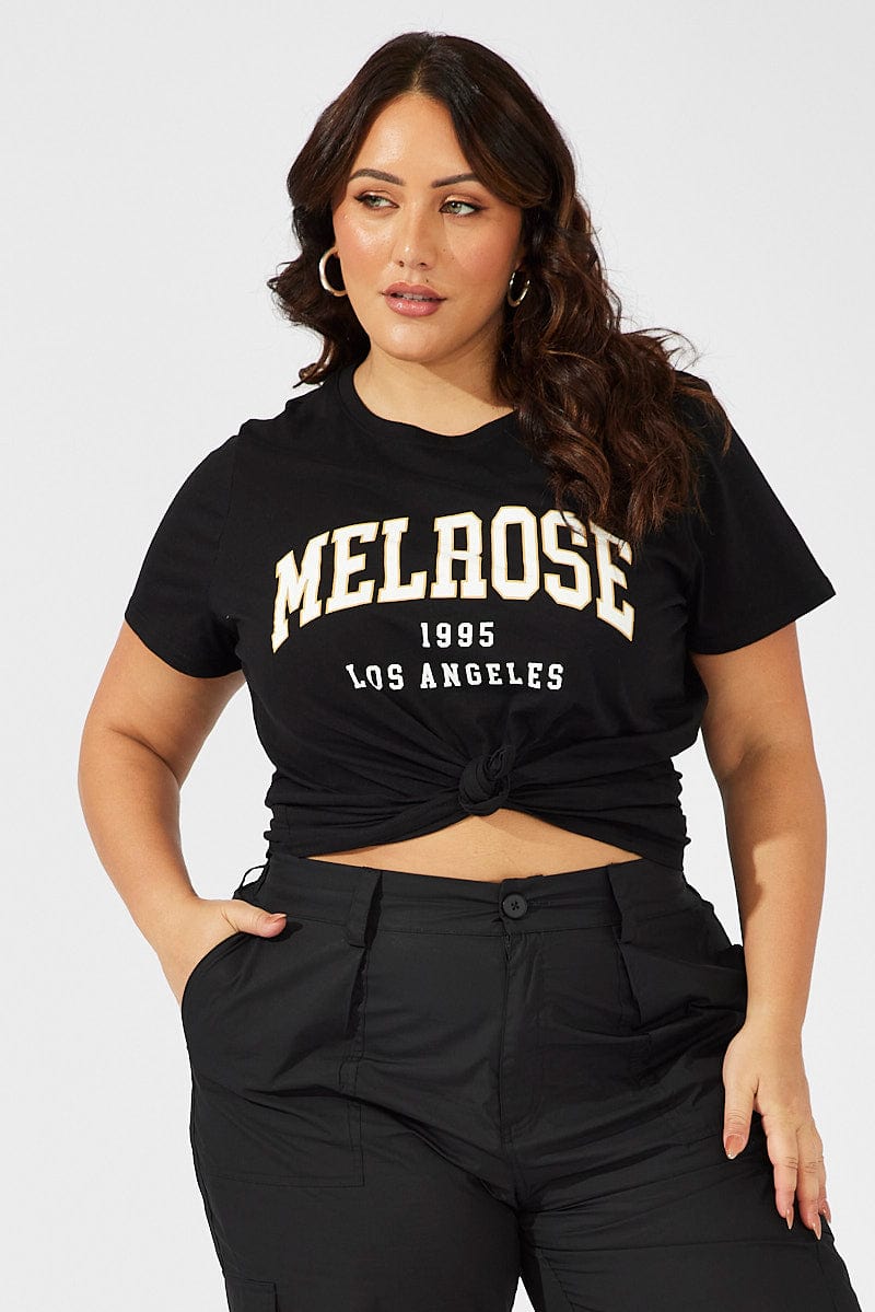 Black Graphic T-shirt Short Sleeve Crew Neck