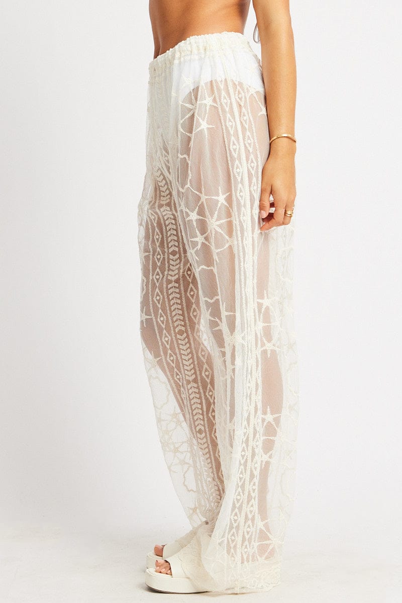 White Embroidery Beach Pants