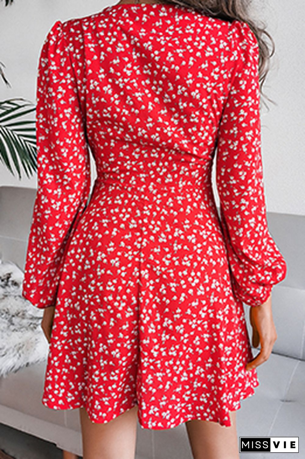 Casual Floral Split Joint Frenulum V Neck A Line Dresses