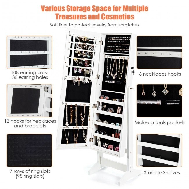 Jewelry Cabinet Stand Mirror Armoire with Large Storage Box   16\