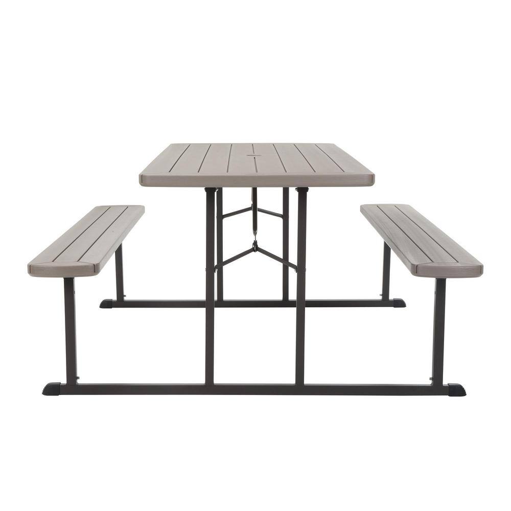 Cosco 6 ft. Folding Blow Mold Picnic Table Gray Wood Grain with Brown Legs 87902GRY1E