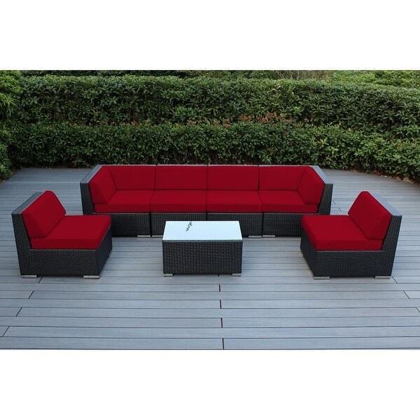 Ohana Outdoor 7pc. Cushioned Black Wicker Conversation Set