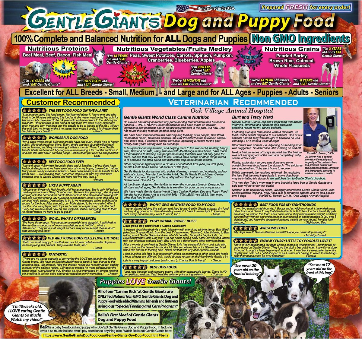 Gentle Giants Natural Non-GMO Dog and Puppy Beef and Bacon Dry Dog Food， 24-lb bag