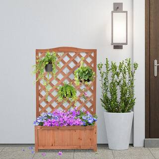 Outsunny 28 in. x 11 in. x 46 in. Brown Wood Raised Garden Bed with Trellis 845-635