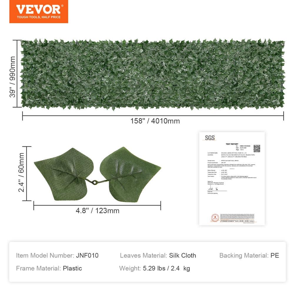 VEVOR Ivy Privacy Fence 39 x 158 in. Artificial Green Wall Screen Greenery Ivy Fence Faux Hedges Vine Leaf Decoration WLSR39X1581PCOD29V0