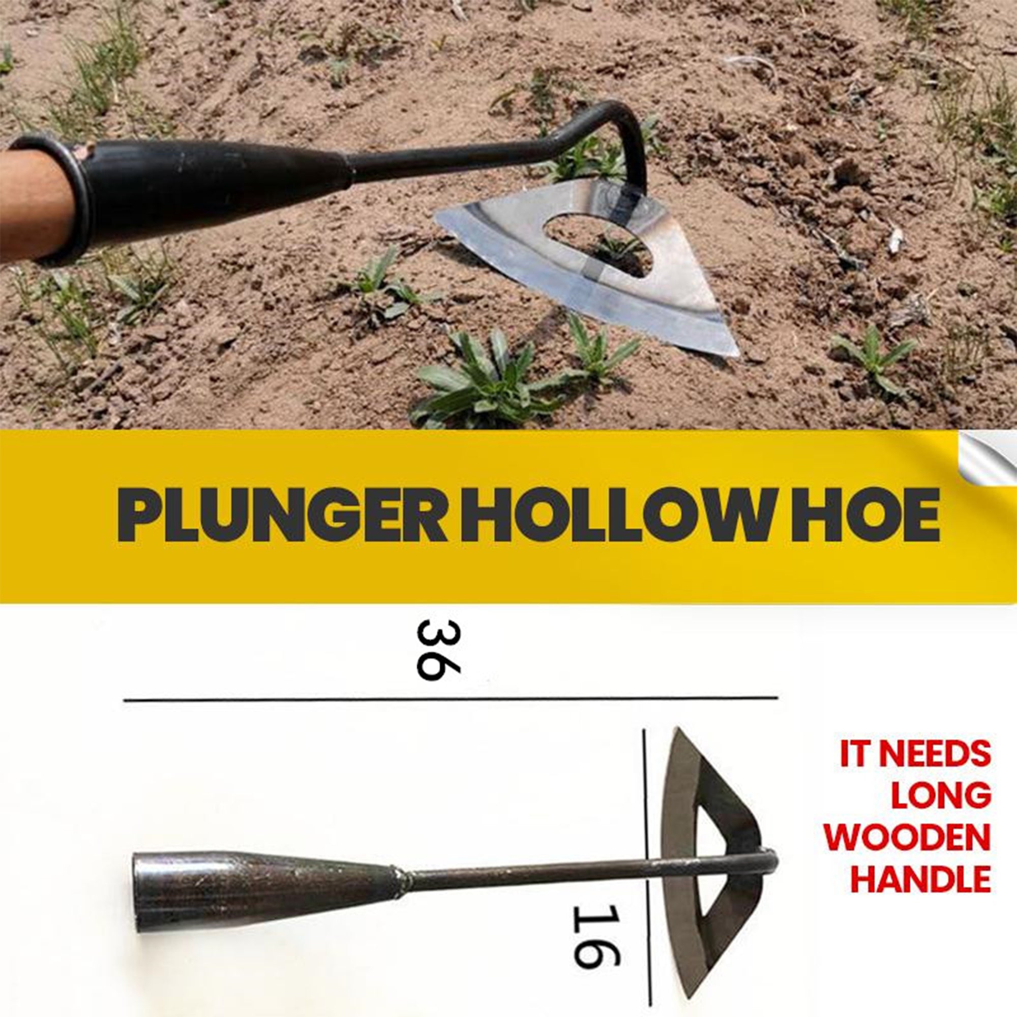 COUTEXYI Weeding Hoe with Ergonomic Handle, Steel Hardened Hollow Hoe