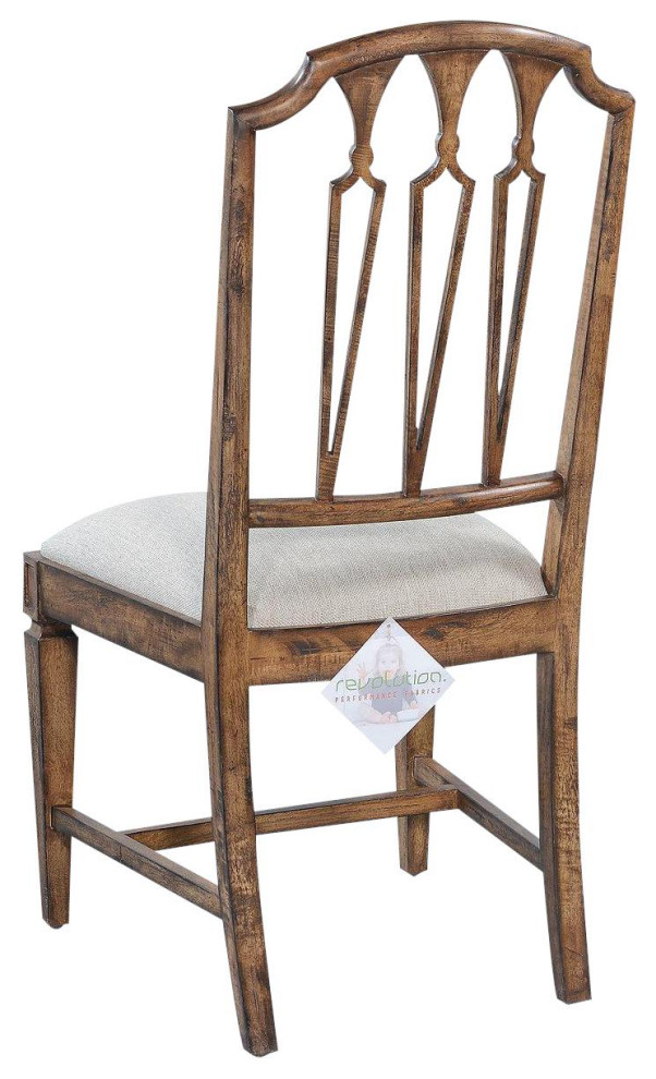 Side Chair Uptown Dining Accent Rustic Pecan Wood Linen Pierced   Transitional   Dining Chairs   by EuroLuxHome  Houzz