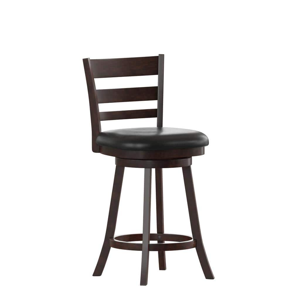 TAYLOR + LOGAN 38 in. Espresso/Black Full Wood Bar Stool with Wood Seat CO-504440-TAYLH