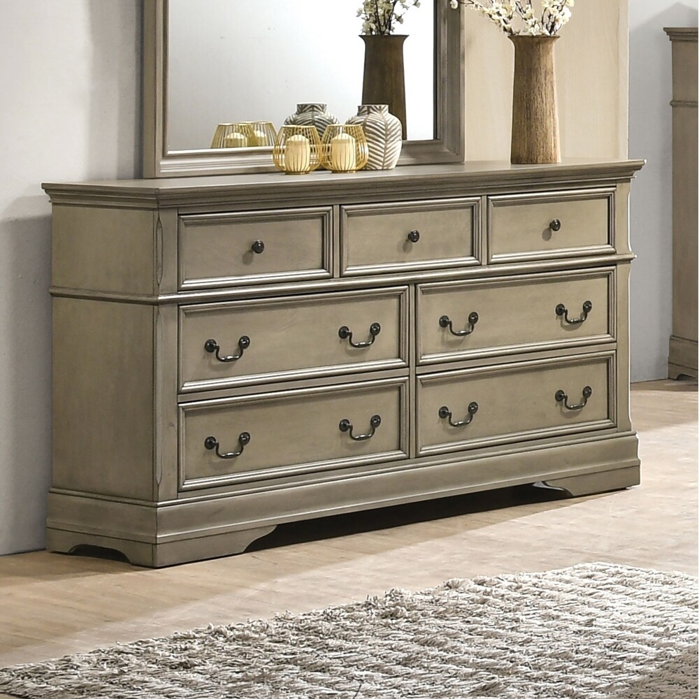 Aalia Transitional Warm Grey 56 inch Wide 7 Drawer Wood Dresser by Furniture of America