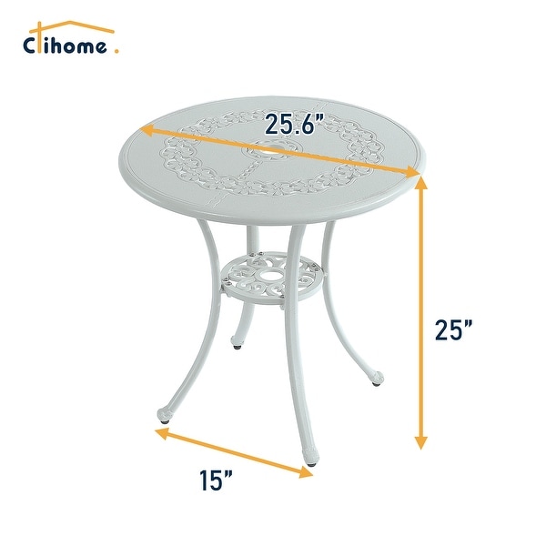 Clihome 3Piece Outdoor Cast Aluminum Bistro Set with Umbrella Hole