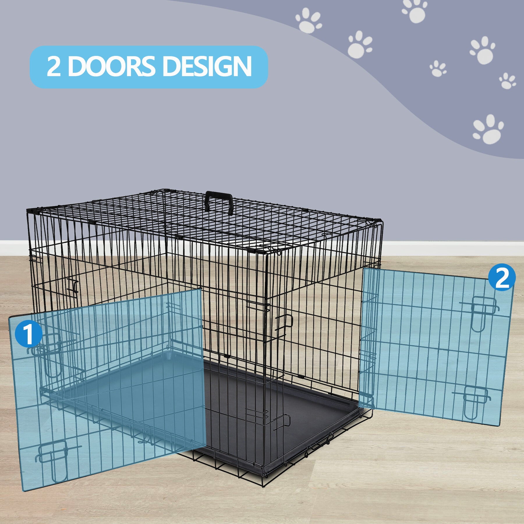 HomGarden 36’’ Foldable Dog Crate Kennel Double Door Steel Dog Cage， Black